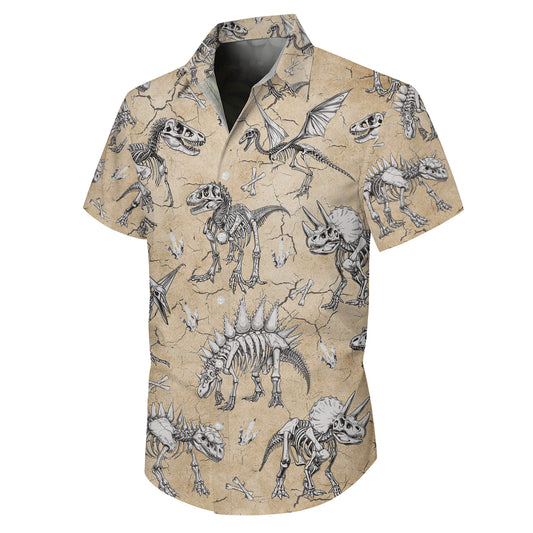Dinosau Hawaiian Shirt, Dino Button Up Shirt for Men, T-Rex Tropical Short Sleeve Beach Vacation Summer Casual Shirt - 007