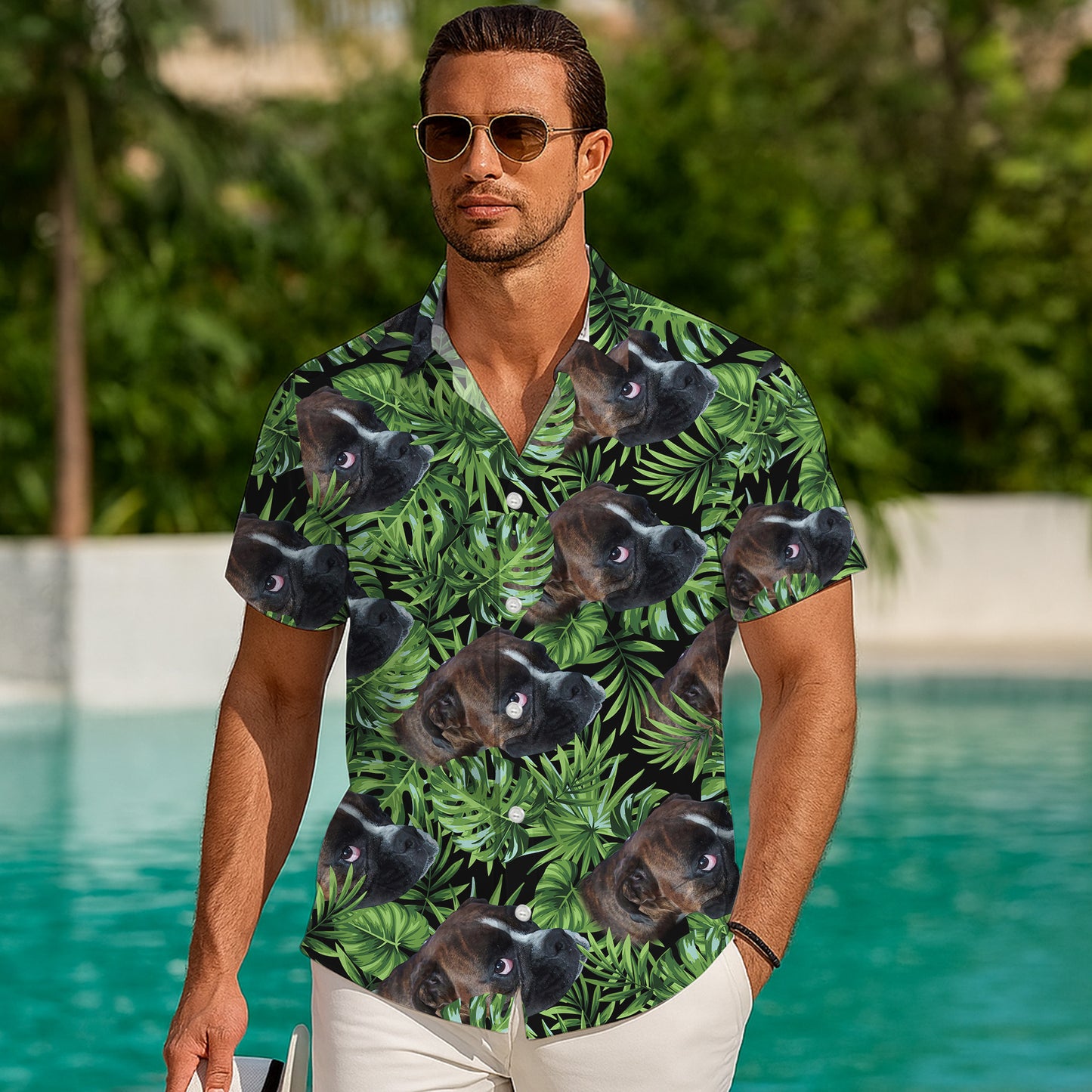 Boxer Dog Tropical Palm Leaf Hawaiian Shirt for Men & Women Green Aloha