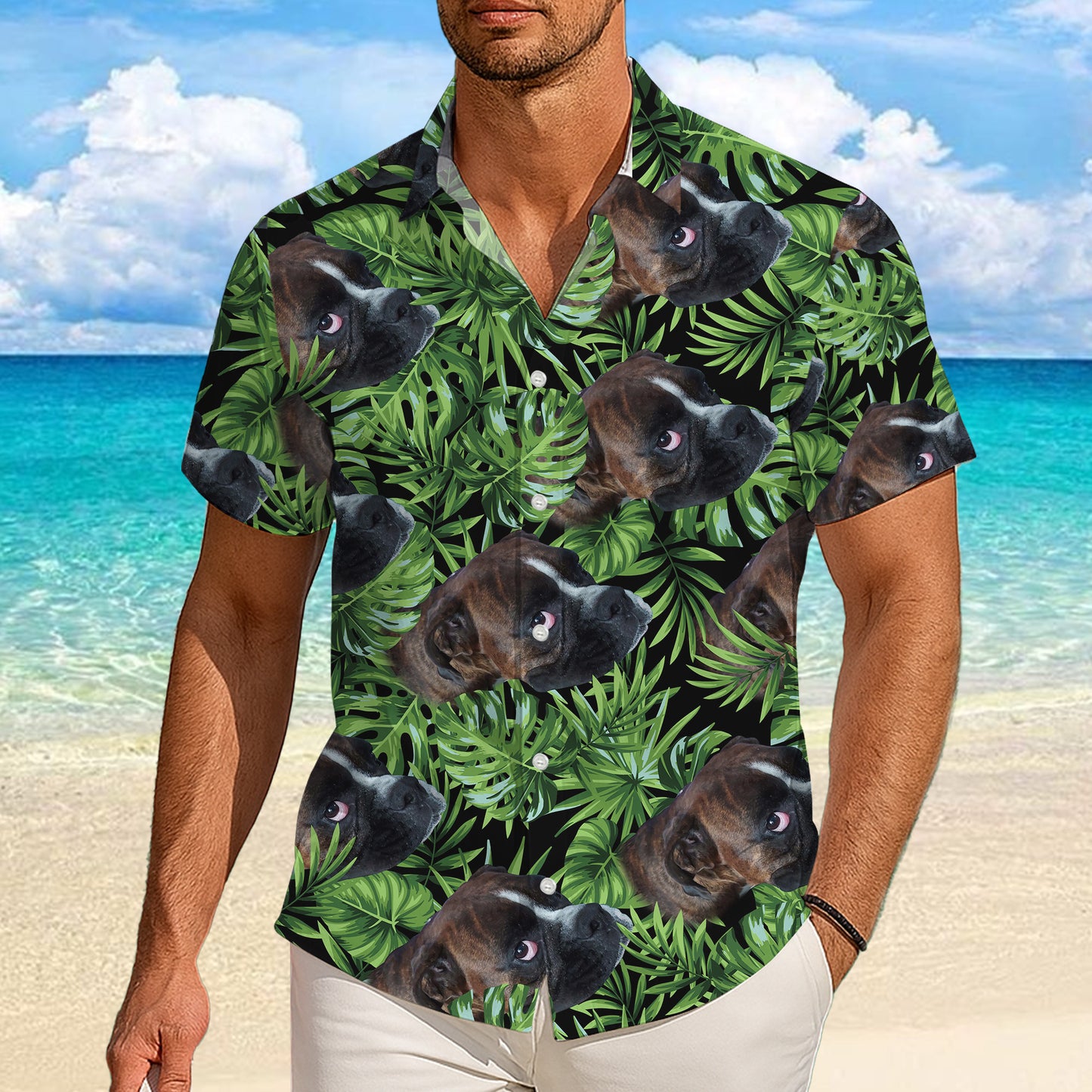 Boxer Dog Tropical Palm Leaf Hawaiian Shirt for Men & Women Green Aloha