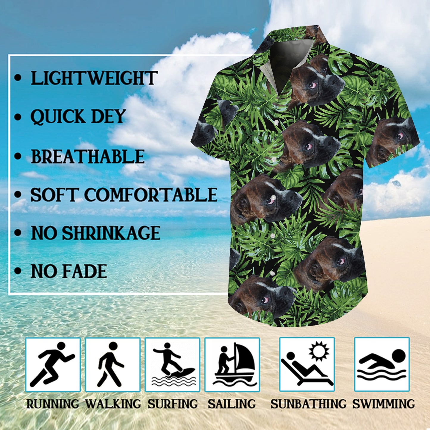 Boxer Dog Tropical Palm Leaf Hawaiian Shirt for Men & Women Green Aloha