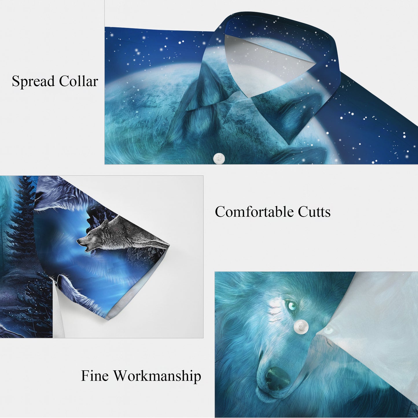 Blue Wolf Howling Moon Hawaiian Shirt for Men & Women Wild Animal Aloha