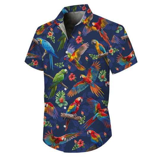 Parrot Hawaiian Shirt, Parrot Button Up Shirt for Men, Tropical Short Sleeve Beach Vacation Summer Casual Shirt - 009