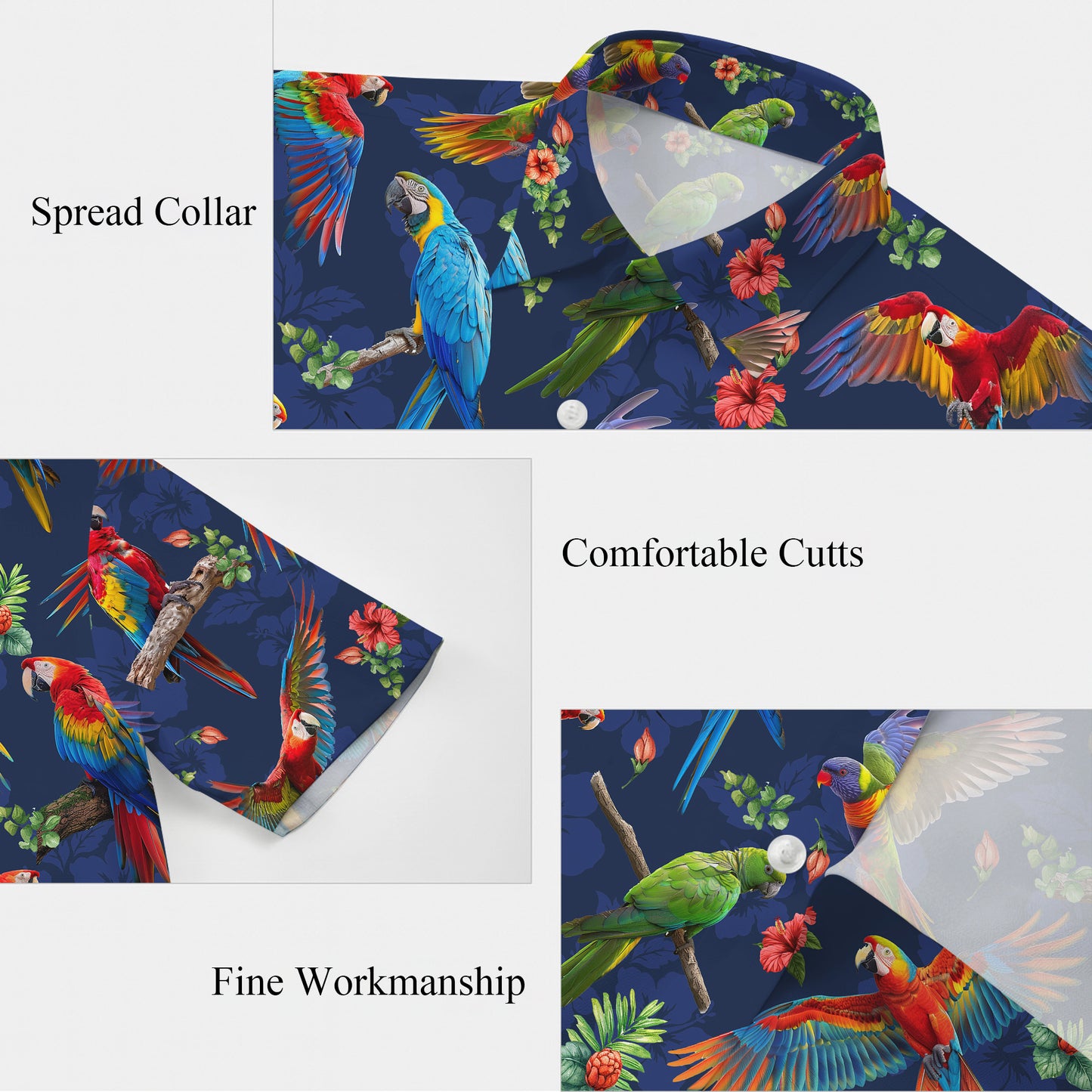 Parrot Hawaiian Shirt, Parrot Button Up Shirt for Men, Tropical Short Sleeve Beach Vacation Summer Casual Shirt - 009