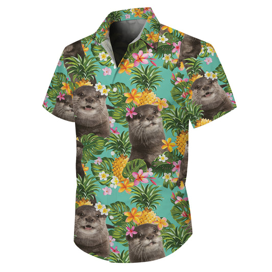 Cute Otter Pineapple Tropical Floral Hawaiian Shirt for Men & Women Aloha
