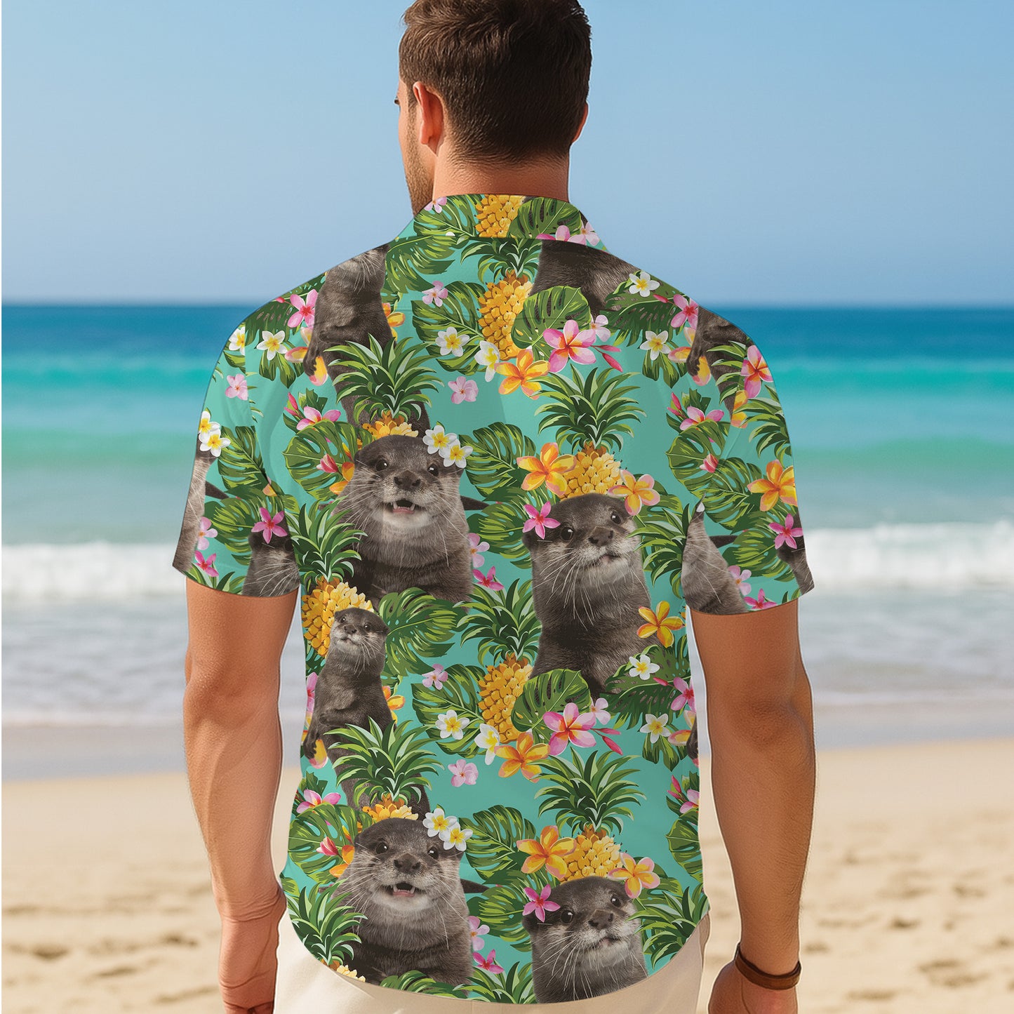 Cute Otter Pineapple Tropical Floral Hawaiian Shirt for Men & Women Aloha