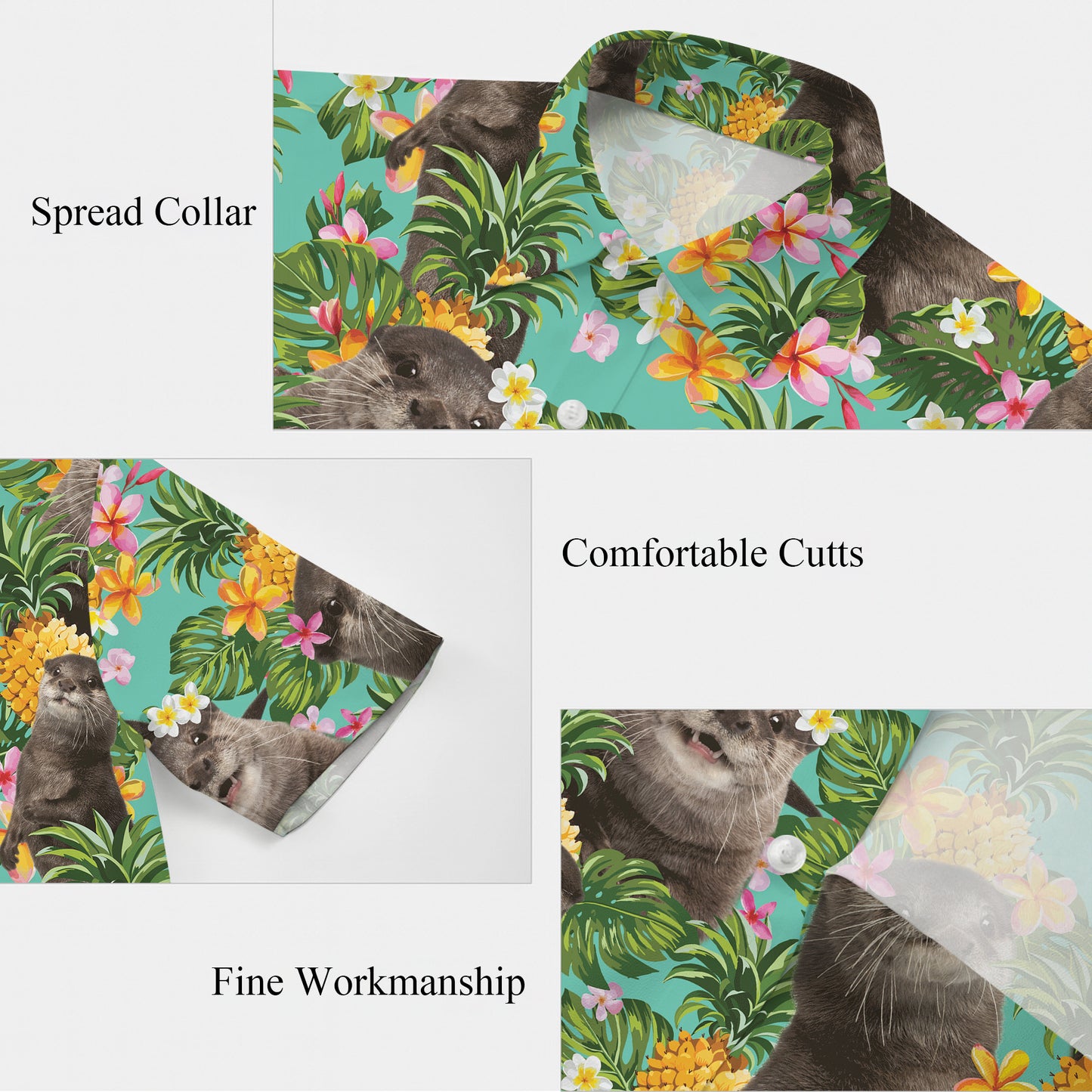 Cute Otter Pineapple Tropical Floral Hawaiian Shirt for Men & Women Aloha