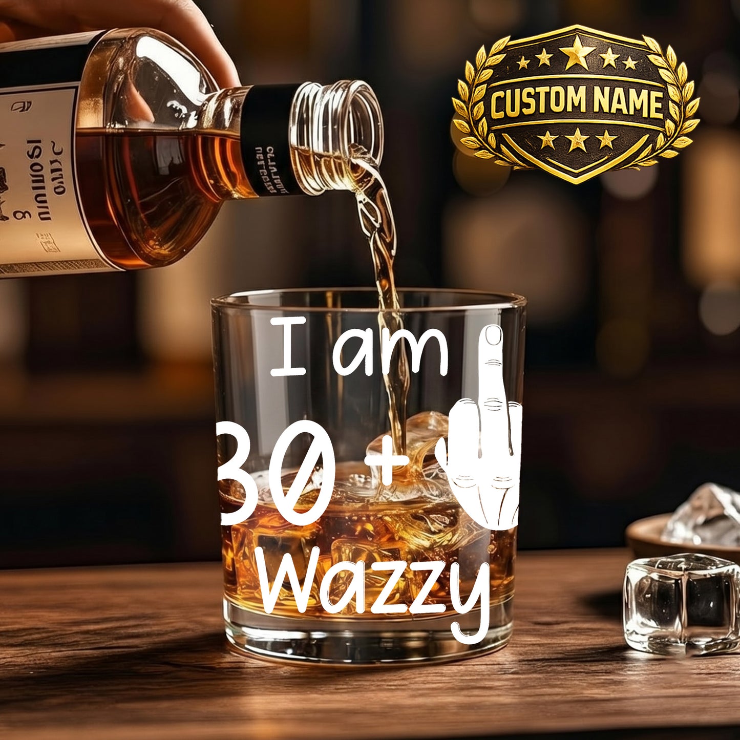 Personalized Funny Birthday Whiskey Glass - Middle Finger Gag Gift