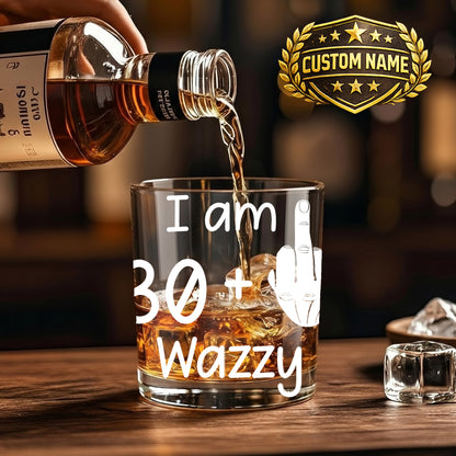 Personalized Funny Birthday Whiskey Glass - Middle Finger Gag Gift