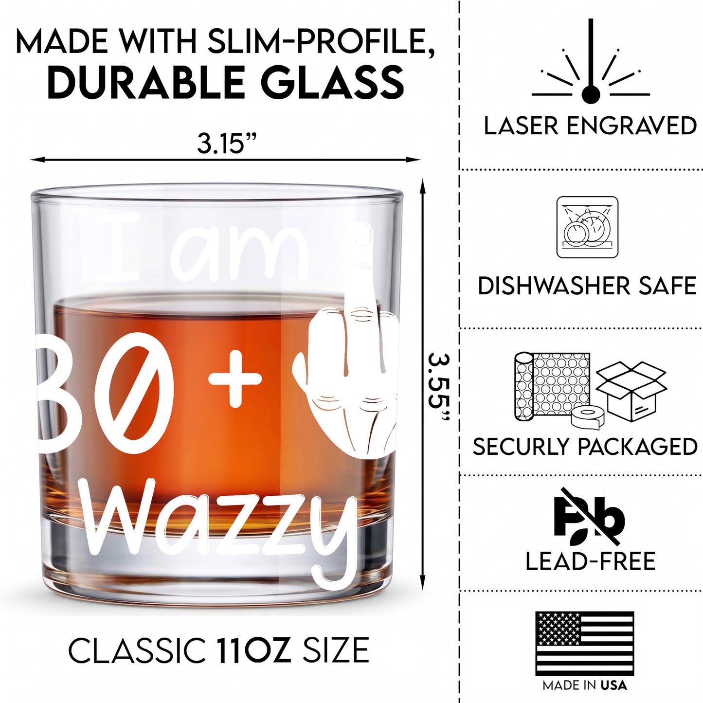 Personalized Funny Birthday Whiskey Glass - Middle Finger Gag Gift