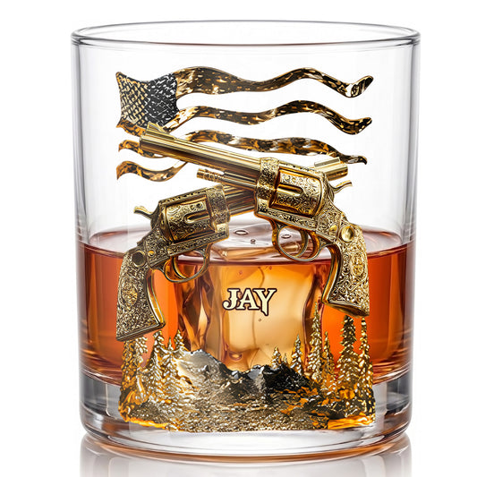 Personalized Crossed Revolvers Whiskey Glass - Custom Patriotic Gift