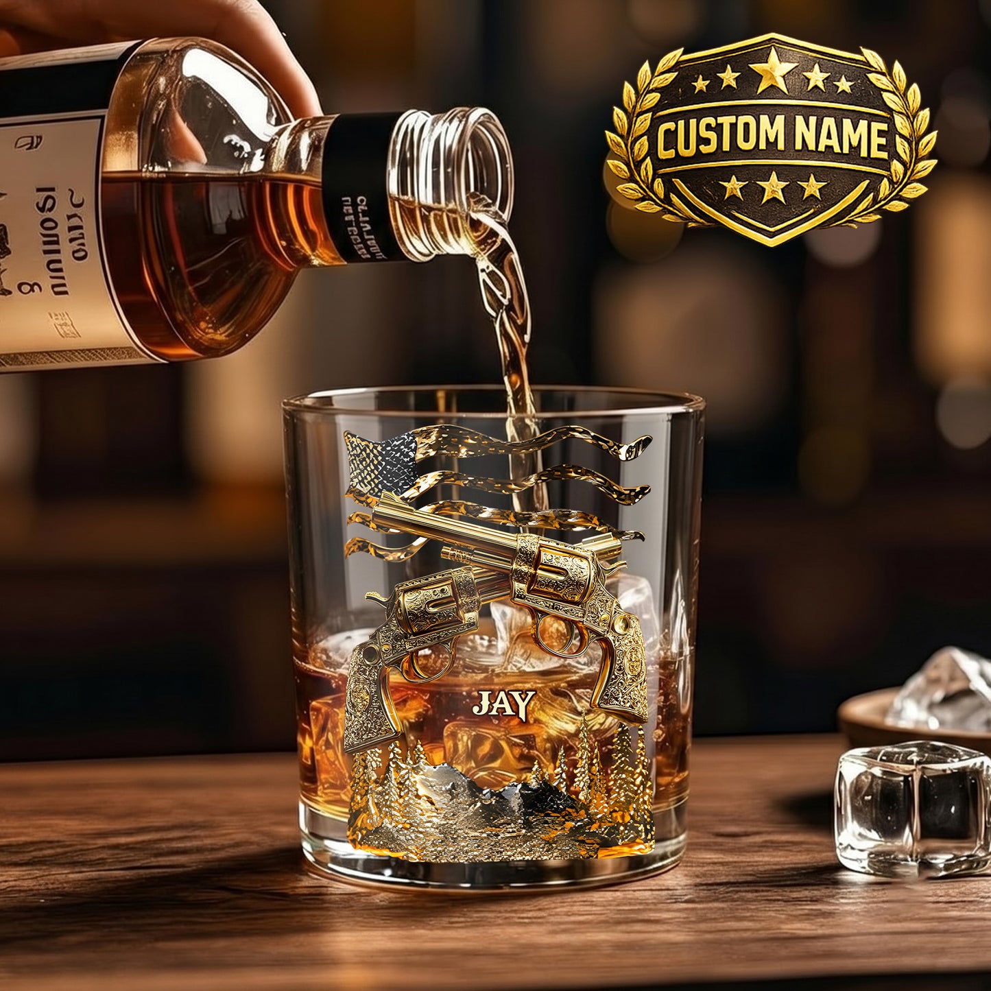 Personalized Crossed Revolvers Whiskey Glass - Custom Patriotic Gift