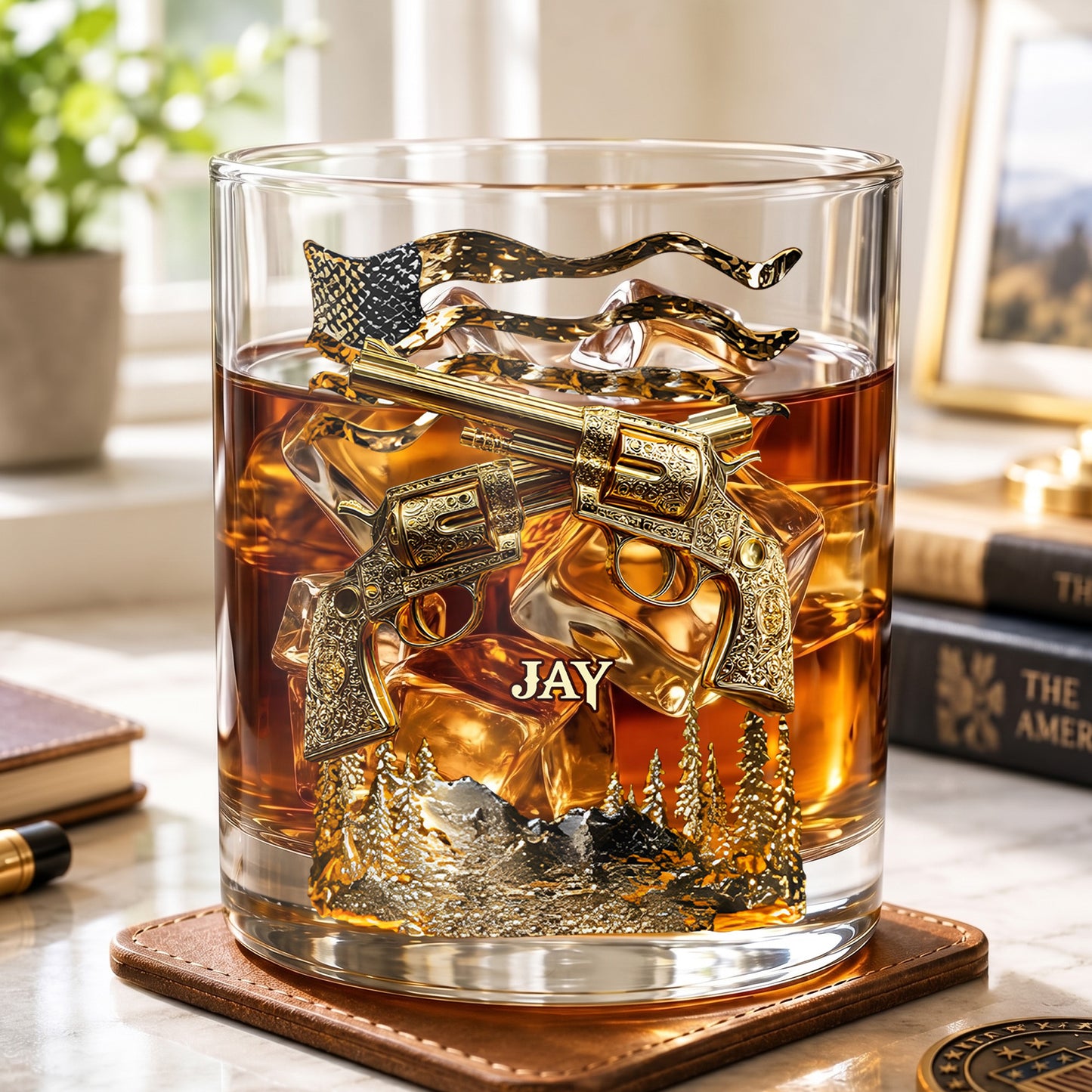 Personalized Crossed Revolvers Whiskey Glass - Custom Patriotic Gift