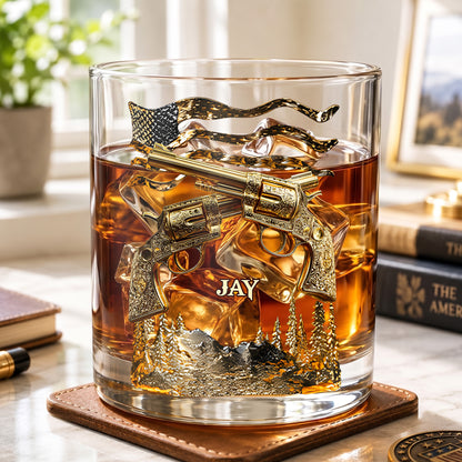 Personalized Crossed Revolvers Whiskey Glass - Custom Patriotic Gift