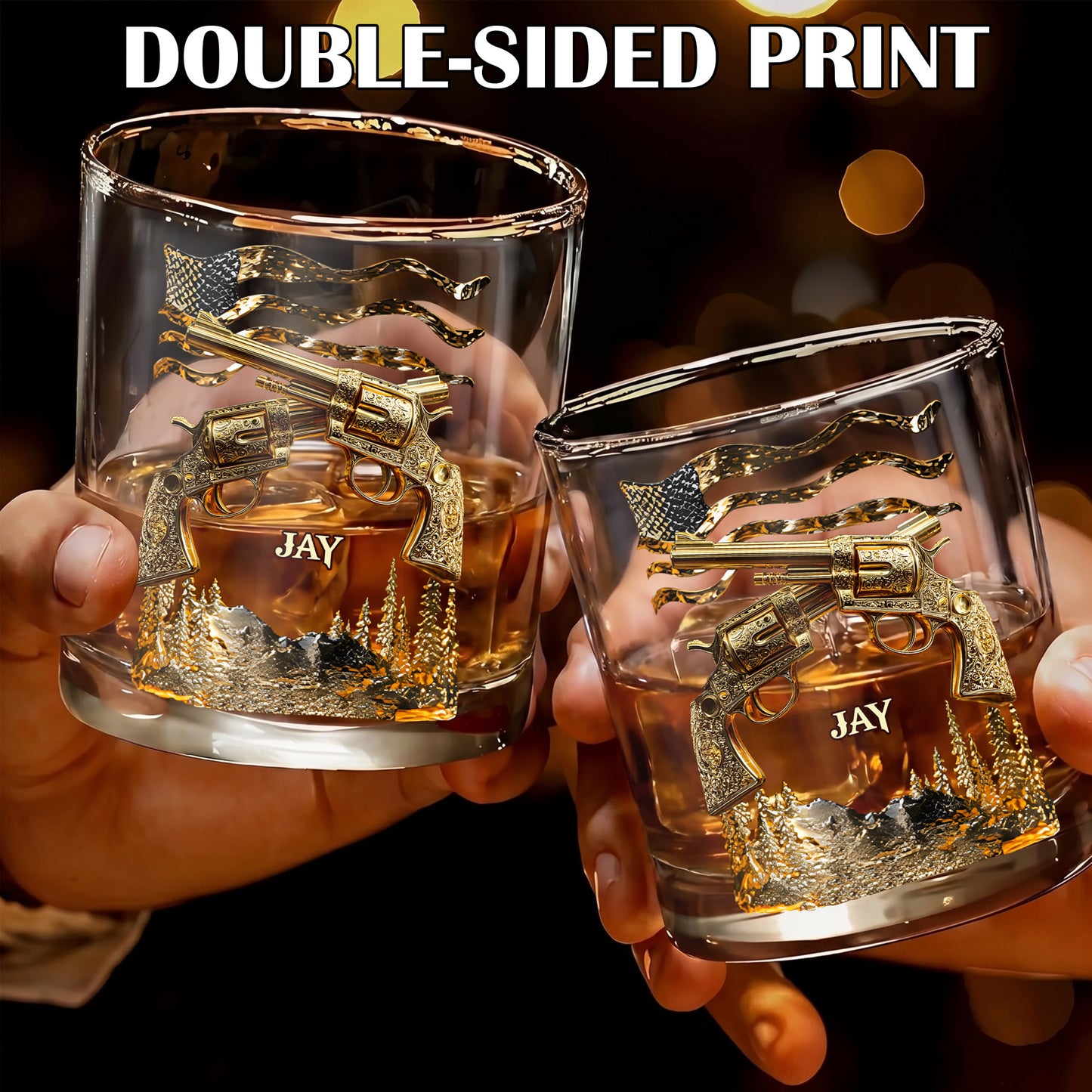 Personalized Crossed Revolvers Whiskey Glass - Custom Patriotic Gift