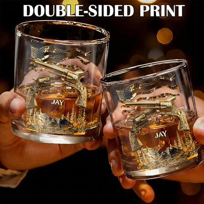 Personalized Crossed Revolvers Whiskey Glass - Custom Patriotic Gift