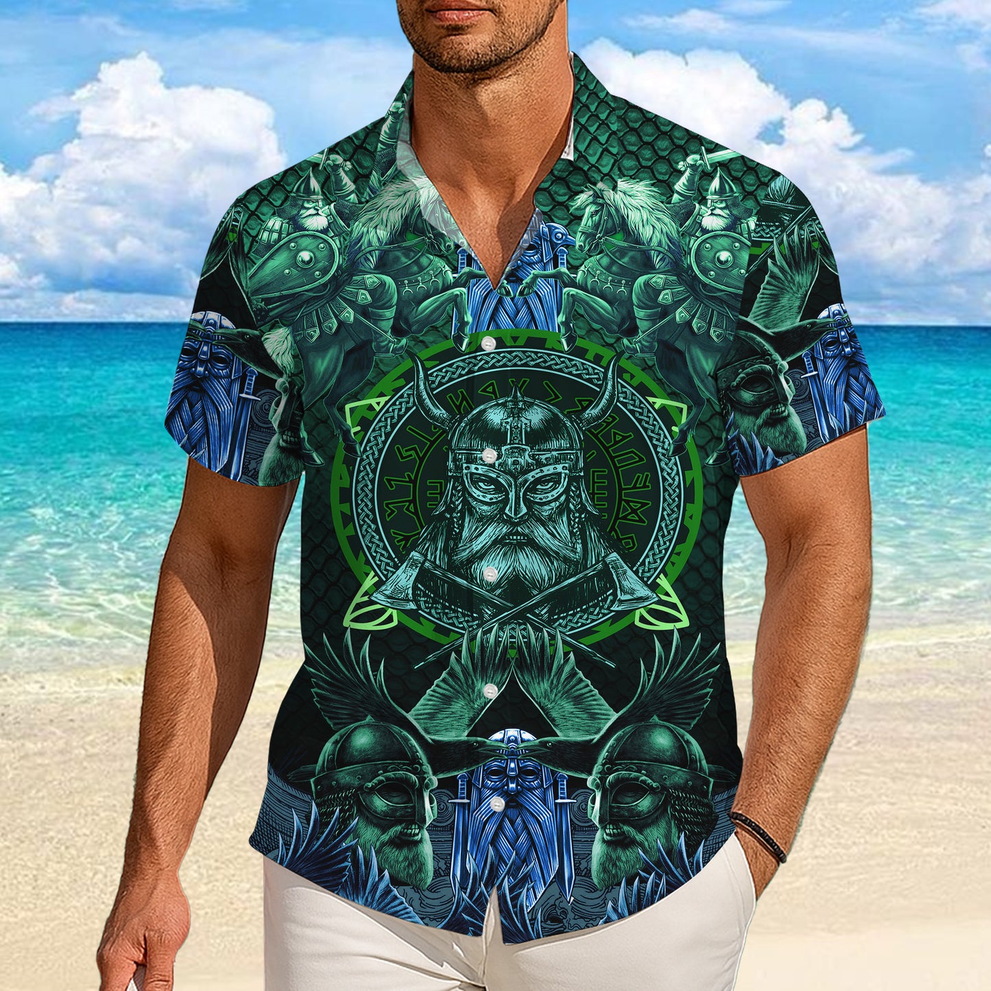 Nordic Viking Warrior Hawaiian Shirt for Men & Women Valhalla Aloha