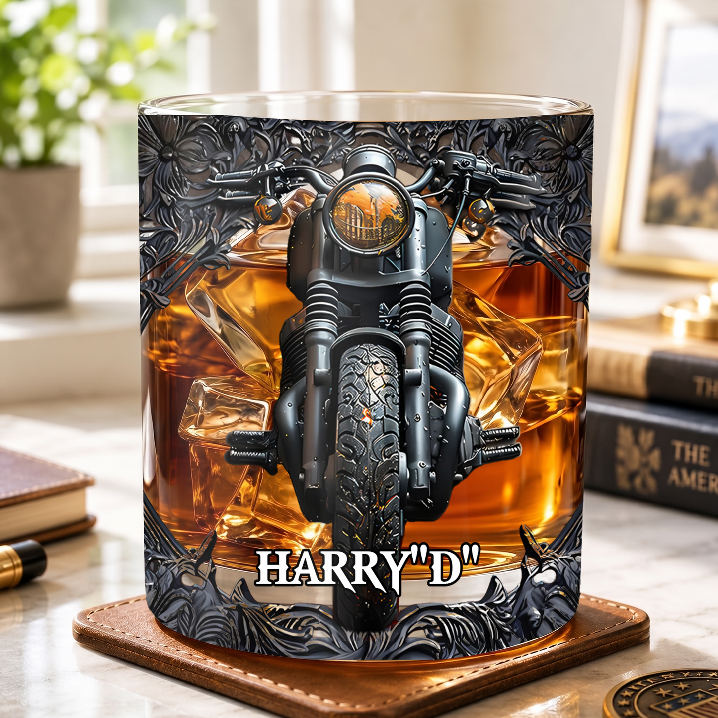Personalized Motorcycle Biker Whiskey Glass - Custom Name Gothic Design