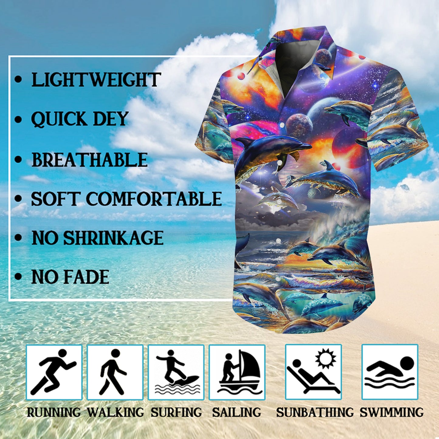 Cosmic Dolphin Galaxy Hawaiian Shirt for Men & Women Space Ocean Aloha