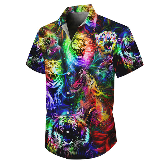 Neon Tiger Psychedelic Hawaiian Shirt for Men & Women Colorful Aloha