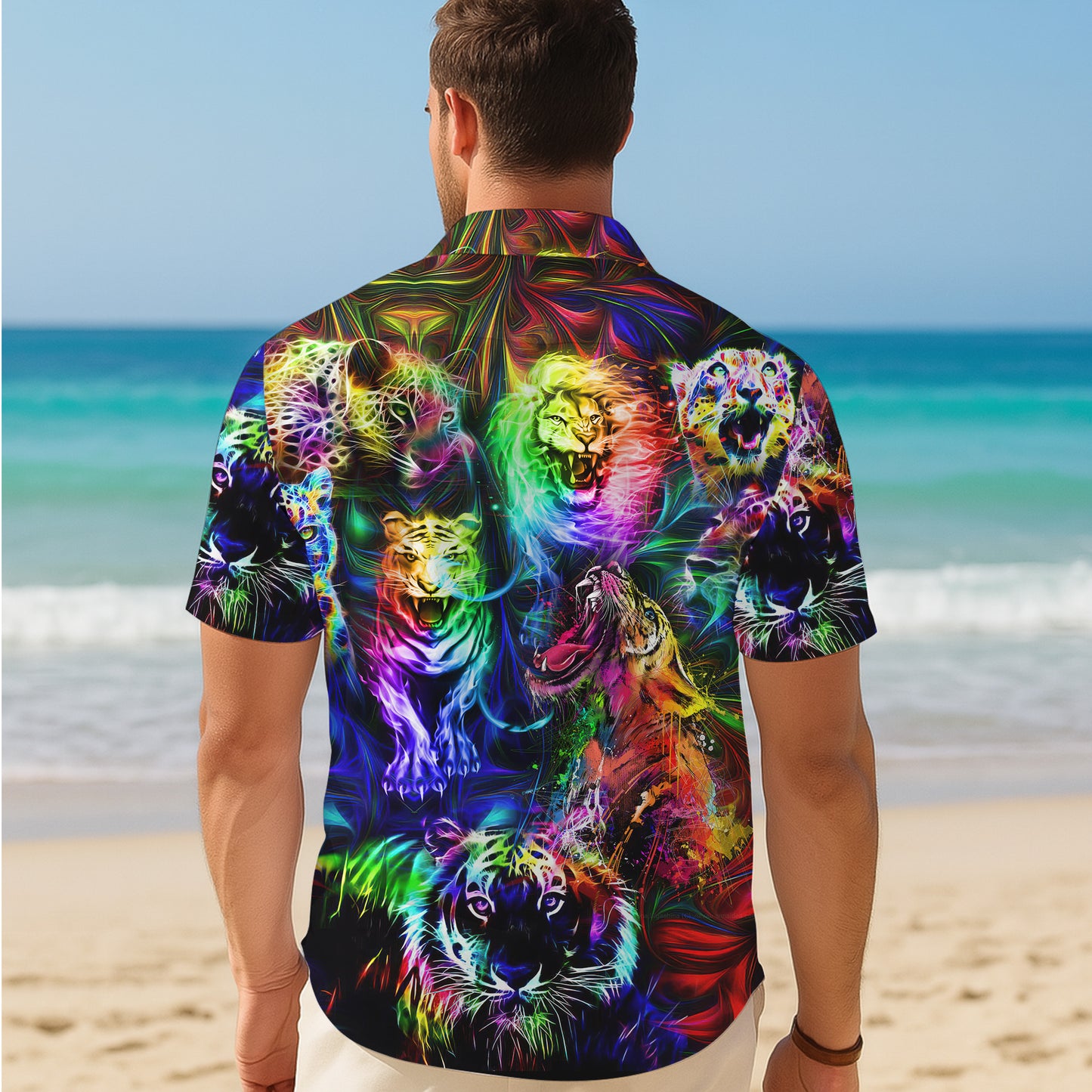 Neon Tiger Psychedelic Hawaiian Shirt for Men & Women Colorful Aloha