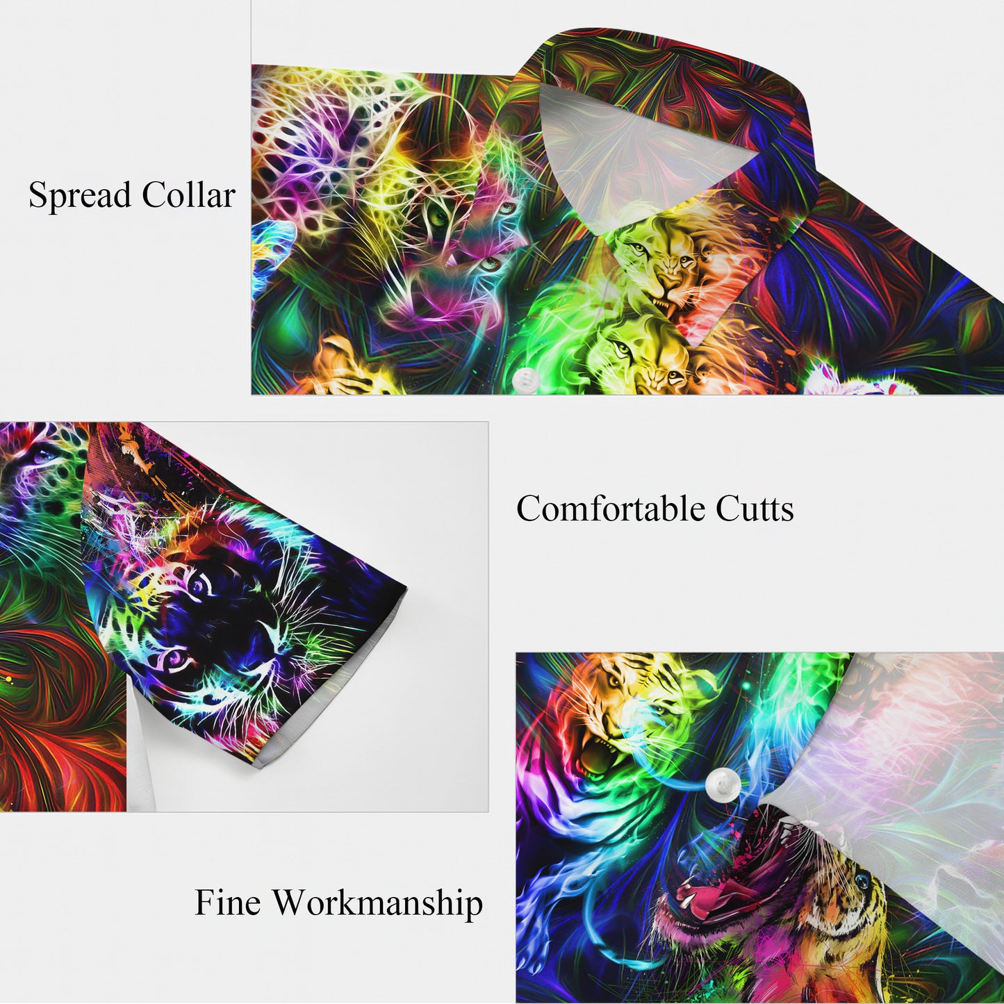Neon Tiger Psychedelic Hawaiian Shirt for Men & Women Colorful Aloha