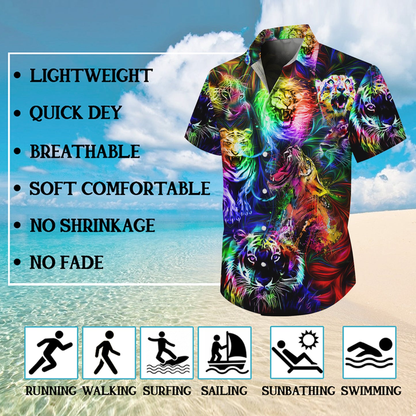 Neon Tiger Psychedelic Hawaiian Shirt for Men & Women Colorful Aloha