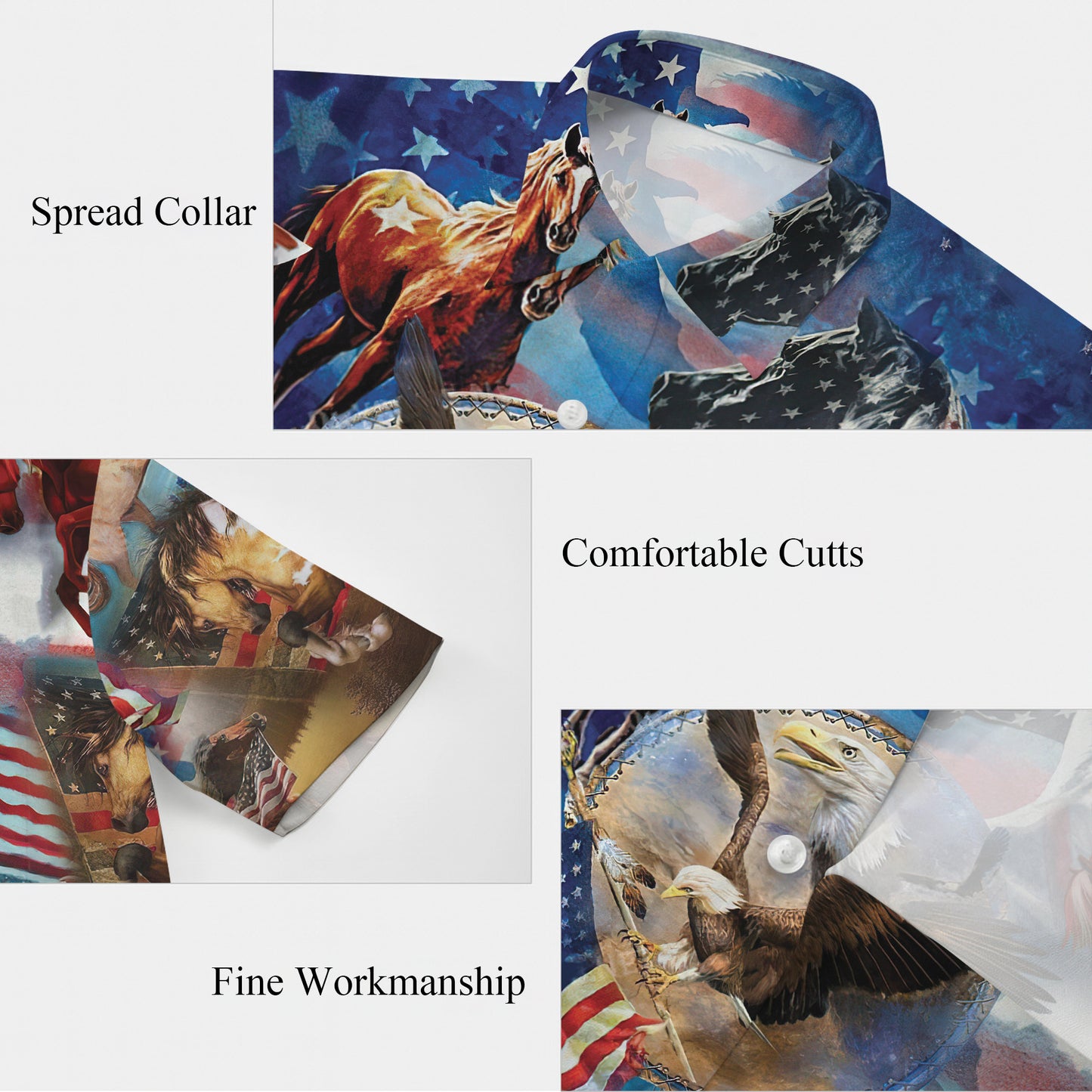 Patriotic Eagle & Horse Hawaiian Shirt for Men & Women USA Flag Aloha