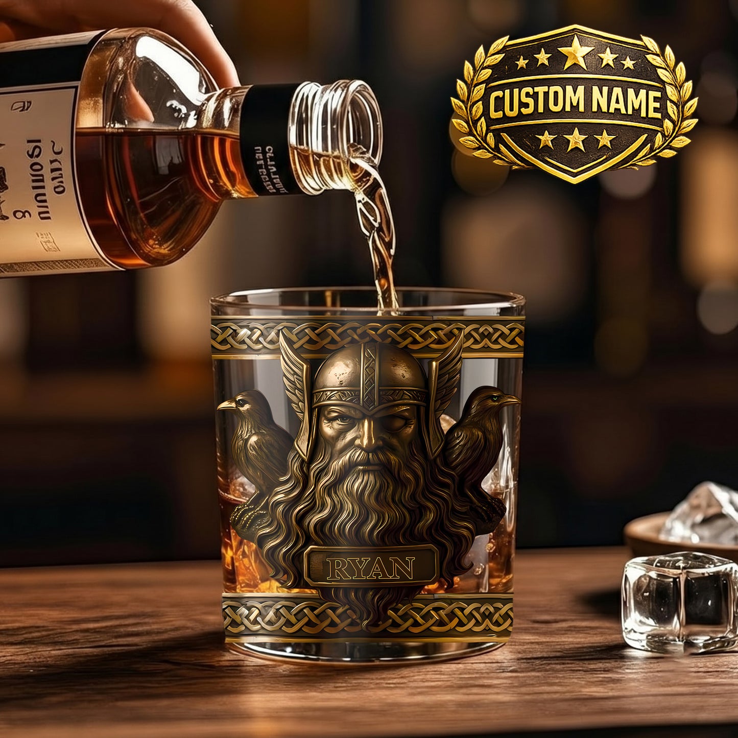 Personalized Viking Allfather Whiskey Glass - Custom Odin Design