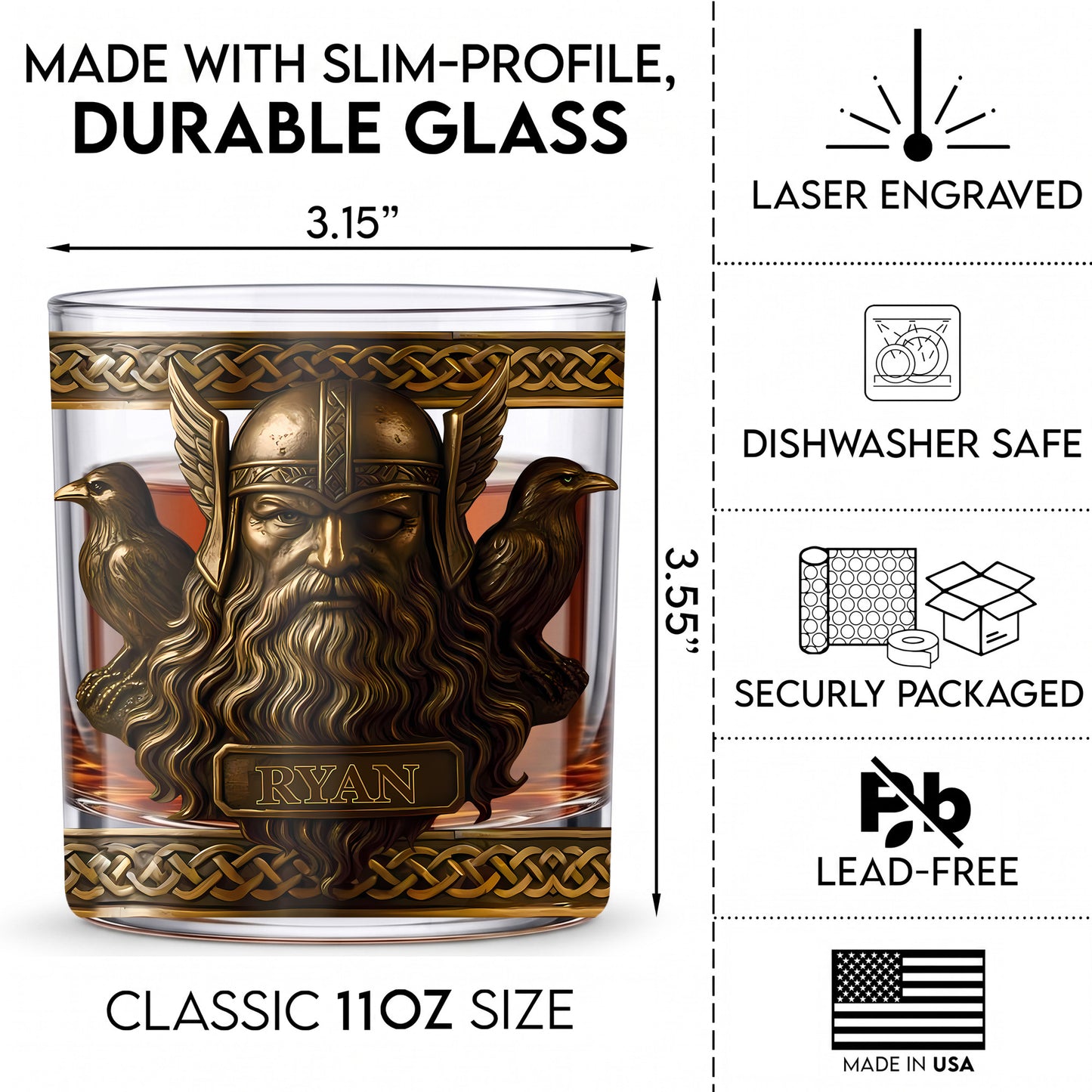 Personalized Viking Allfather Whiskey Glass - Custom Odin Design