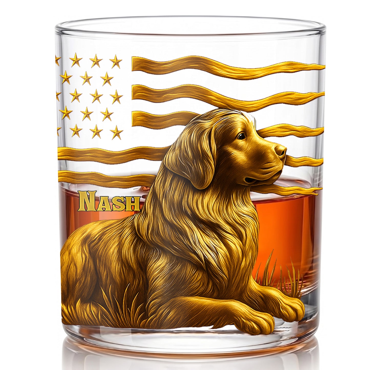 Personalized Golden Retriever Dog Whiskey Glass - Custom Patriotic Gift