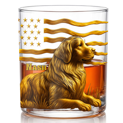 Personalized Golden Retriever Dog Whiskey Glass - Custom Patriotic Gift