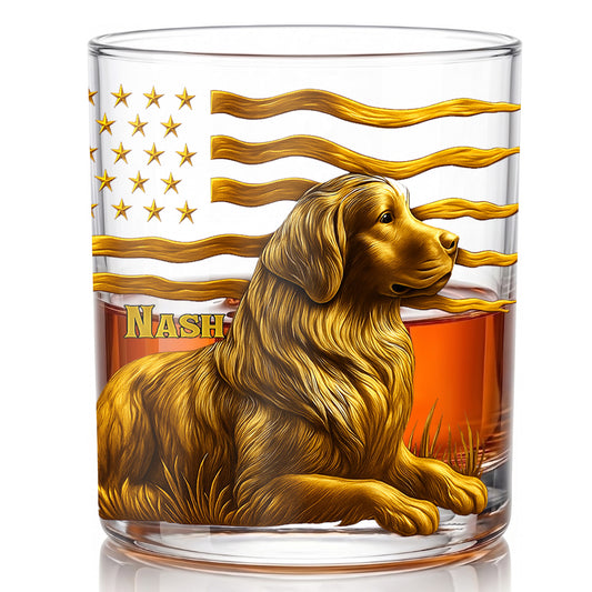 Personalized Golden Retriever Dog Whiskey Glass - Custom Patriotic Gift