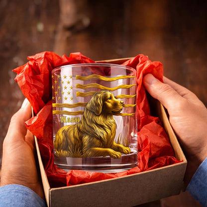 Personalized Golden Retriever Dog Whiskey Glass - Custom Patriotic Gift