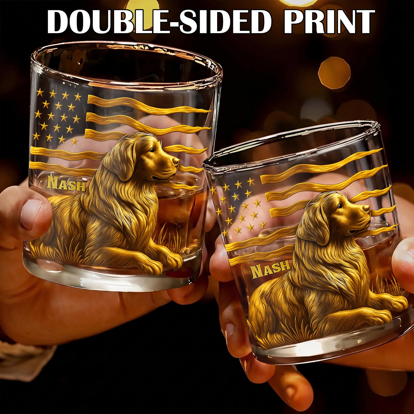 Personalized Golden Retriever Dog Whiskey Glass - Custom Patriotic Gift