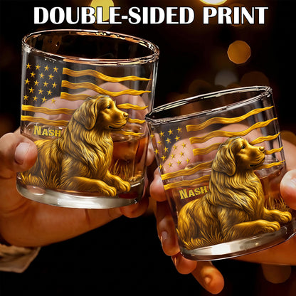 Personalized Golden Retriever Dog Whiskey Glass - Custom Patriotic Gift