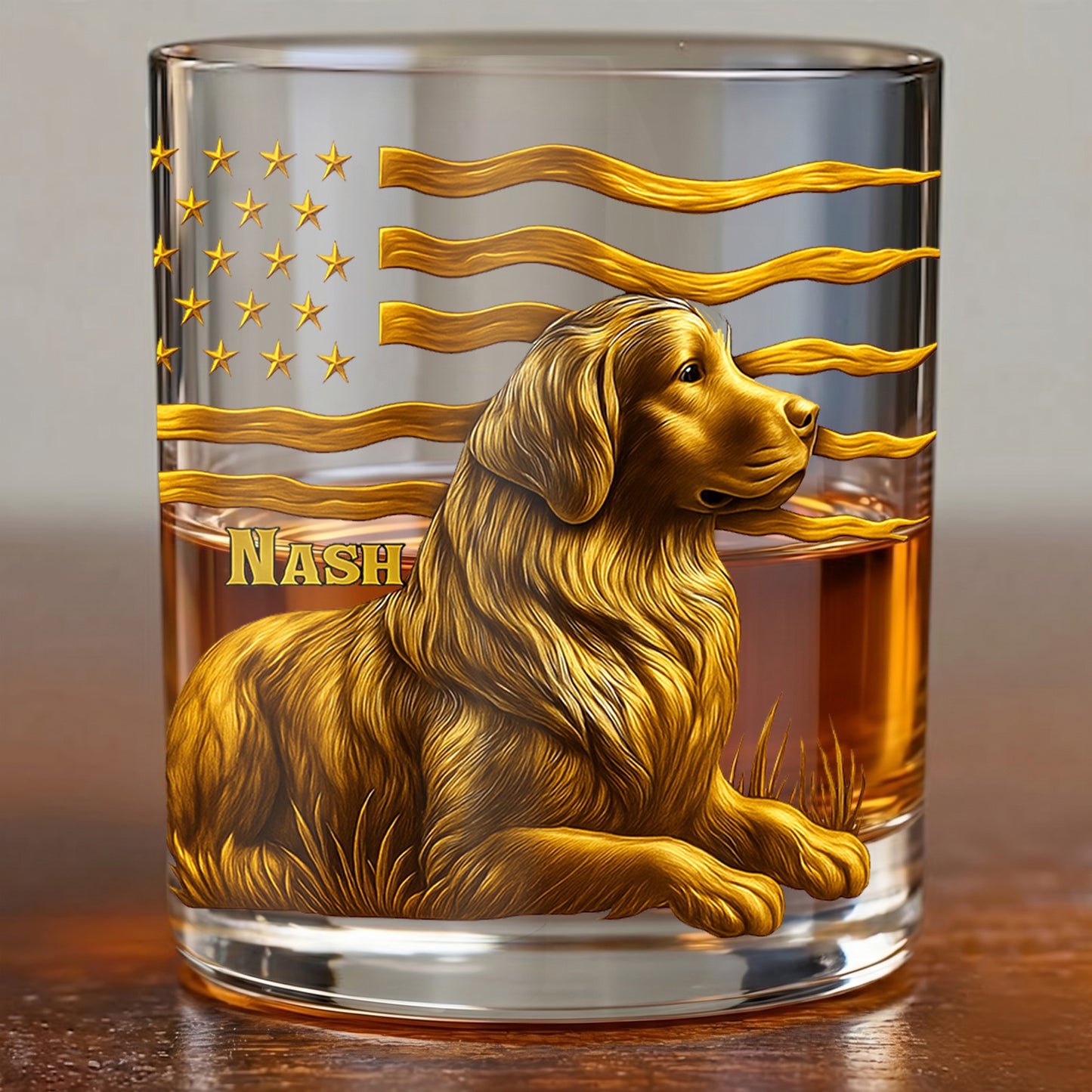Personalized Golden Retriever Dog Whiskey Glass - Custom Patriotic Gift