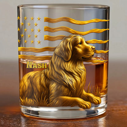 Personalized Golden Retriever Dog Whiskey Glass - Custom Patriotic Gift