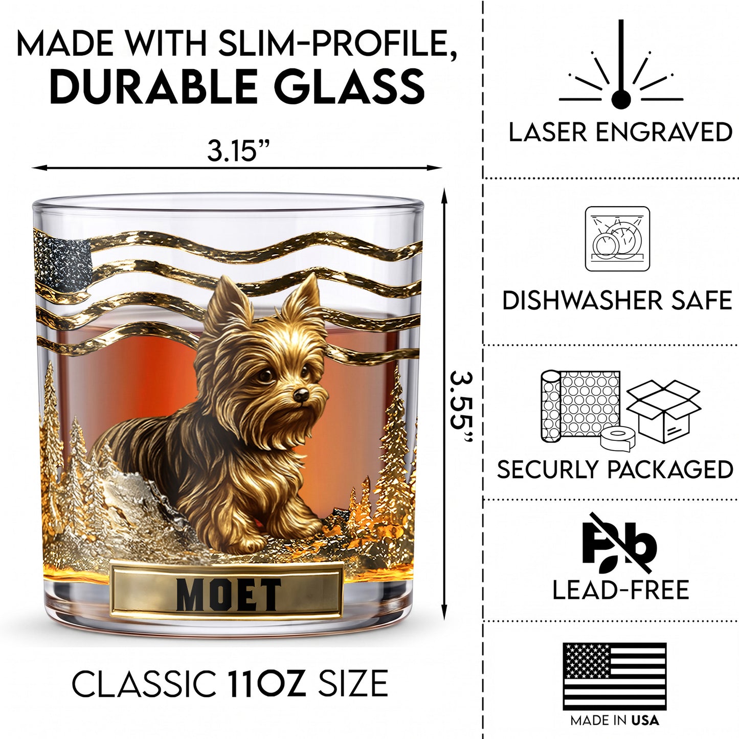 Personalized Yorkshire Terrier Whiskey Glass - Custom Dog Lover Gift