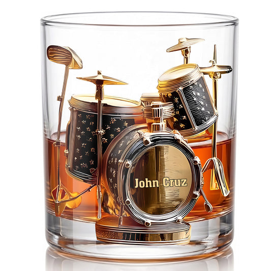 Personalized Drum Kit Whiskey Glass - Custom Drummer Musician Gift
