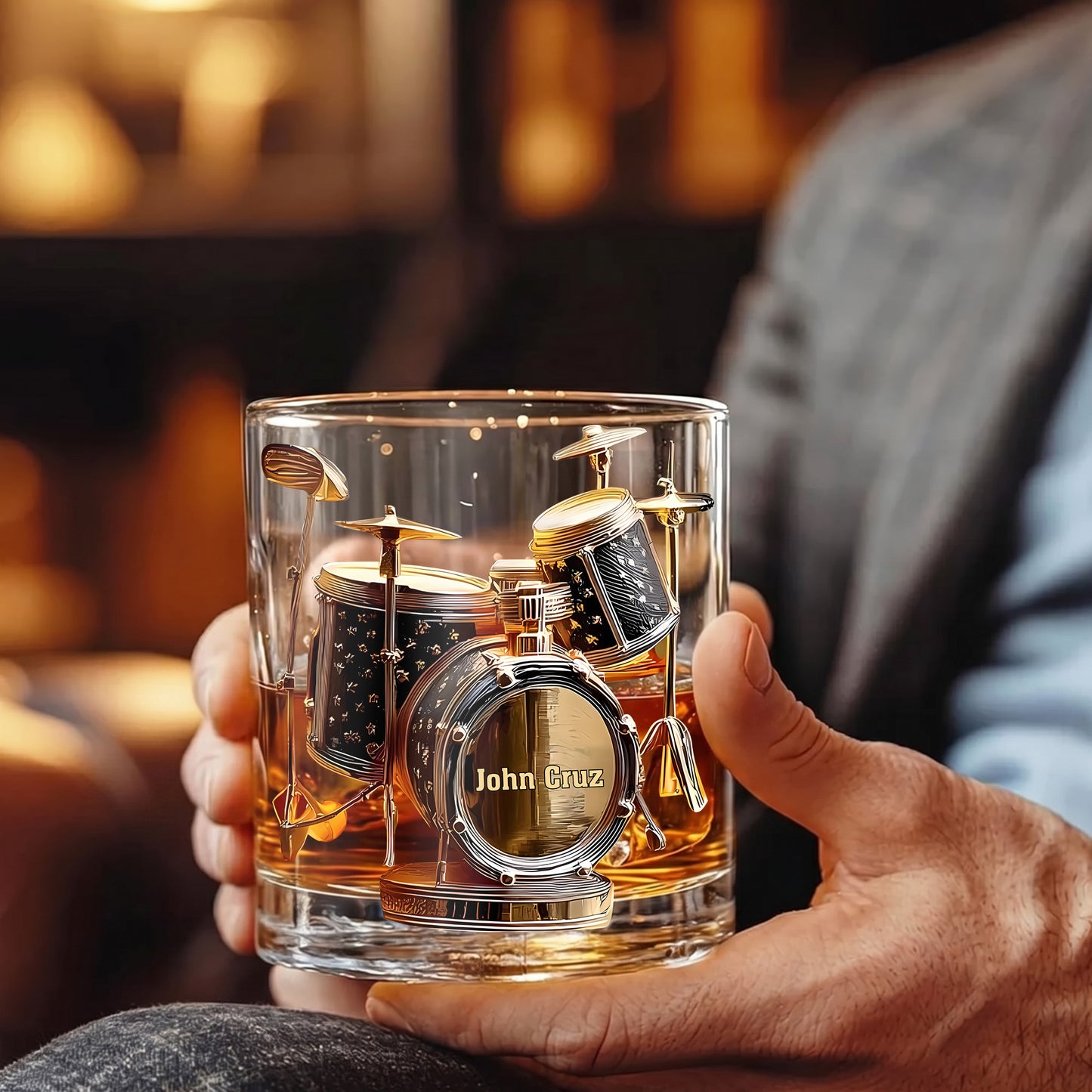 Personalized Drum Kit Whiskey Glass - Custom Drummer Musician Gift