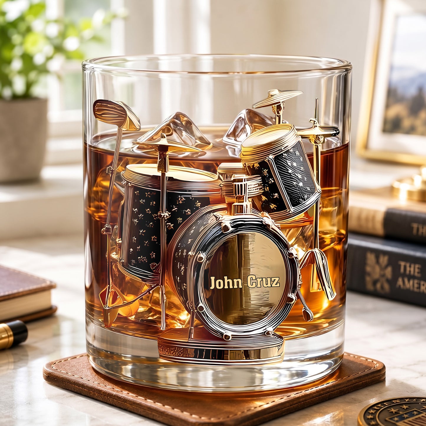 Personalized Drum Kit Whiskey Glass - Custom Drummer Musician Gift