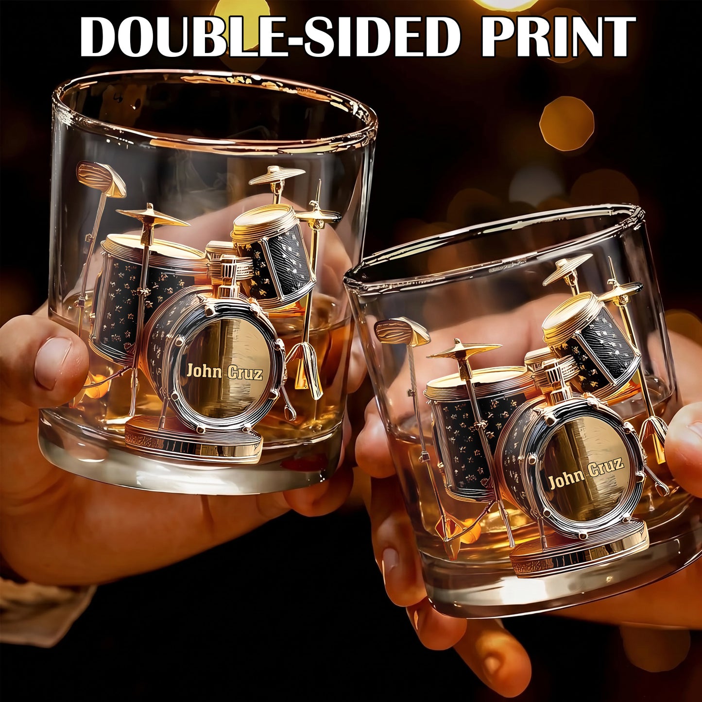 Personalized Drum Kit Whiskey Glass - Custom Drummer Musician Gift