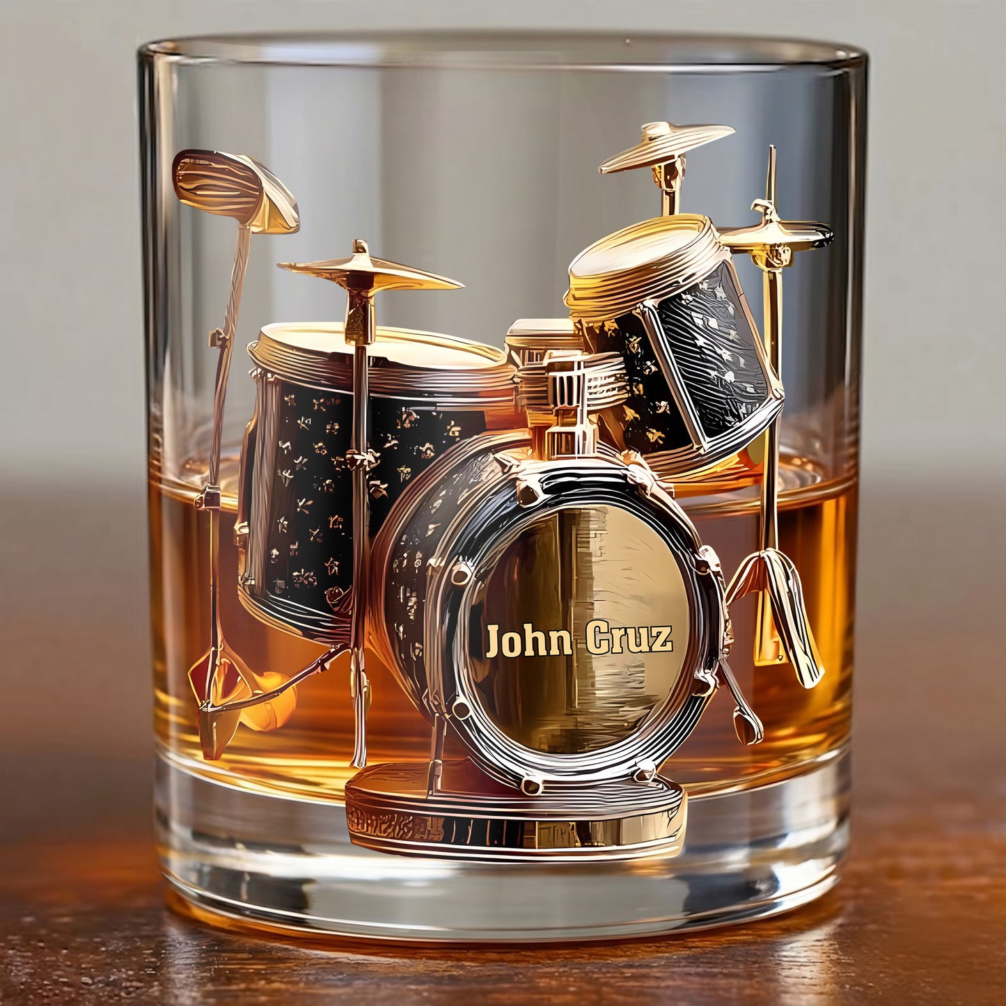 Personalized Drum Kit Whiskey Glass - Custom Drummer Musician Gift