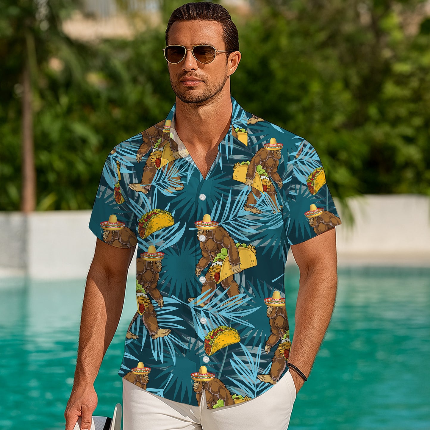 Funny Bigfoot Taco Sombrero Tropical Hawaiian Shirt for Men & Women Aloha
