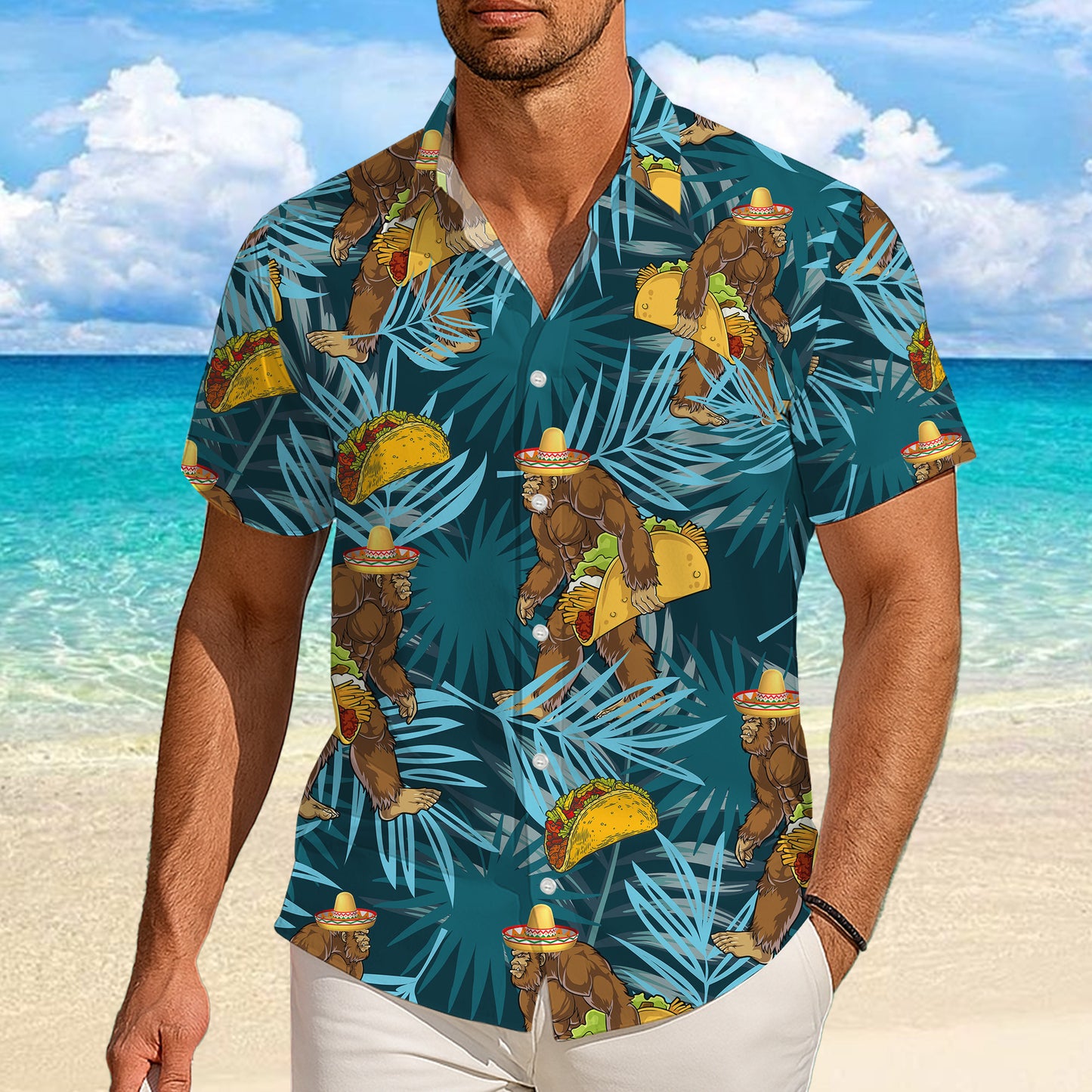 Funny Bigfoot Taco Sombrero Tropical Hawaiian Shirt for Men & Women Aloha