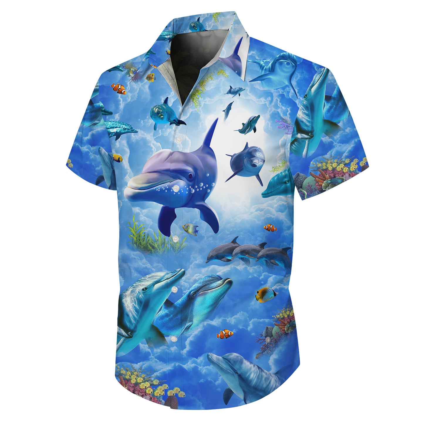 Dolphin Spirit Animal Ocean Coral Reef Hawaiian Shirt for Men & Women Aloha