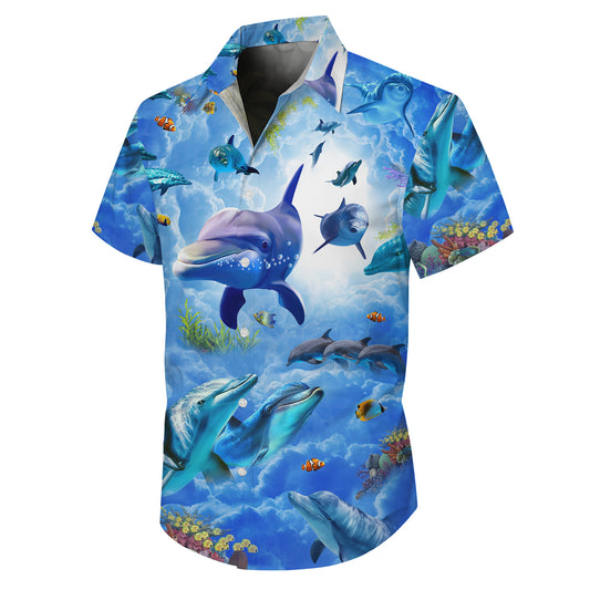 Dolphin Spirit Animal Ocean Coral Reef Hawaiian Shirt for Men & Women Aloha