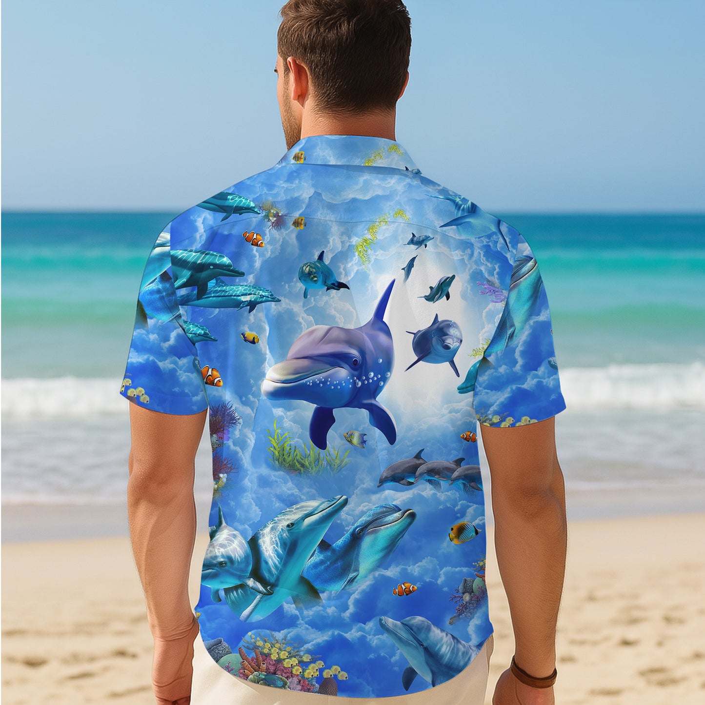 Dolphin Spirit Animal Ocean Coral Reef Hawaiian Shirt for Men & Women Aloha