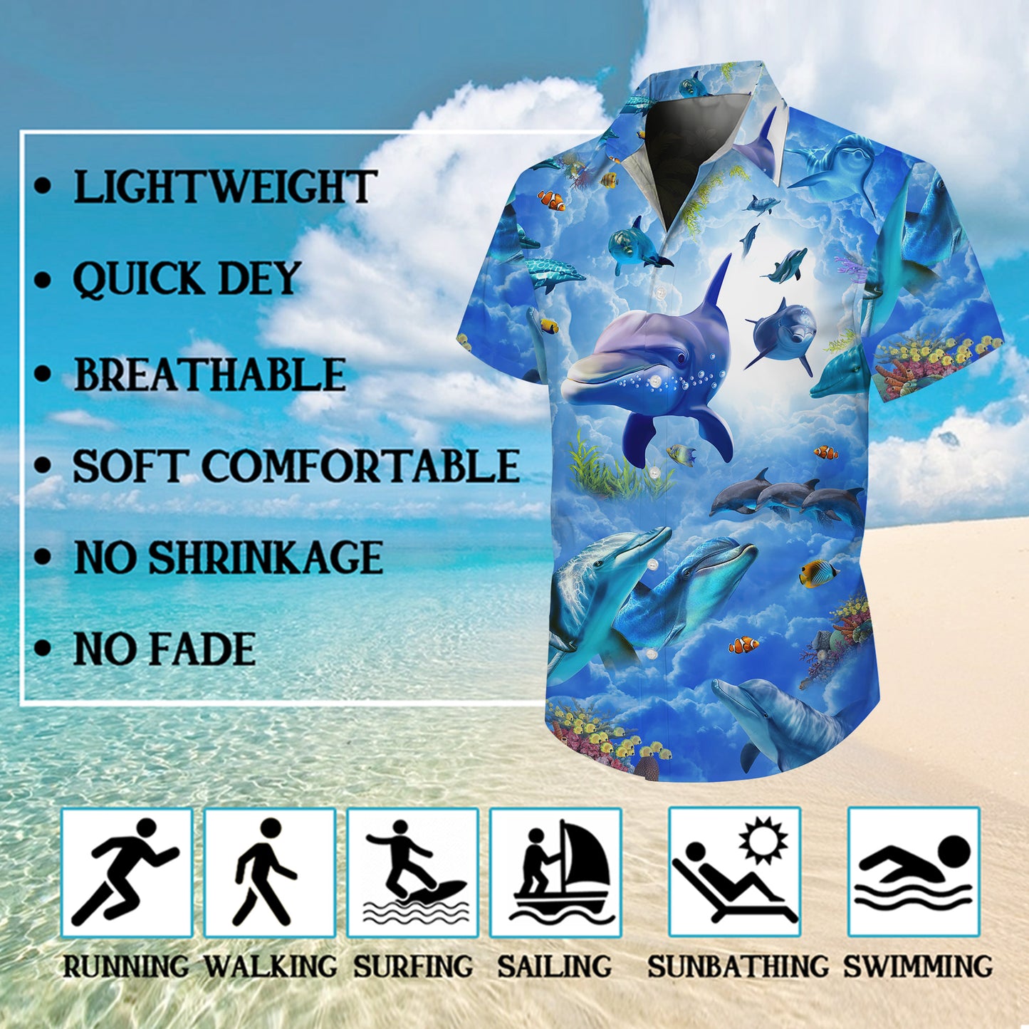 Dolphin Spirit Animal Ocean Coral Reef Hawaiian Shirt for Men & Women Aloha