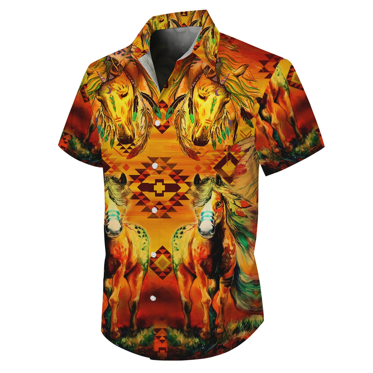 Native American Tribal Horse Southwestern Hawaiian Shirt for Men & Women Aloha